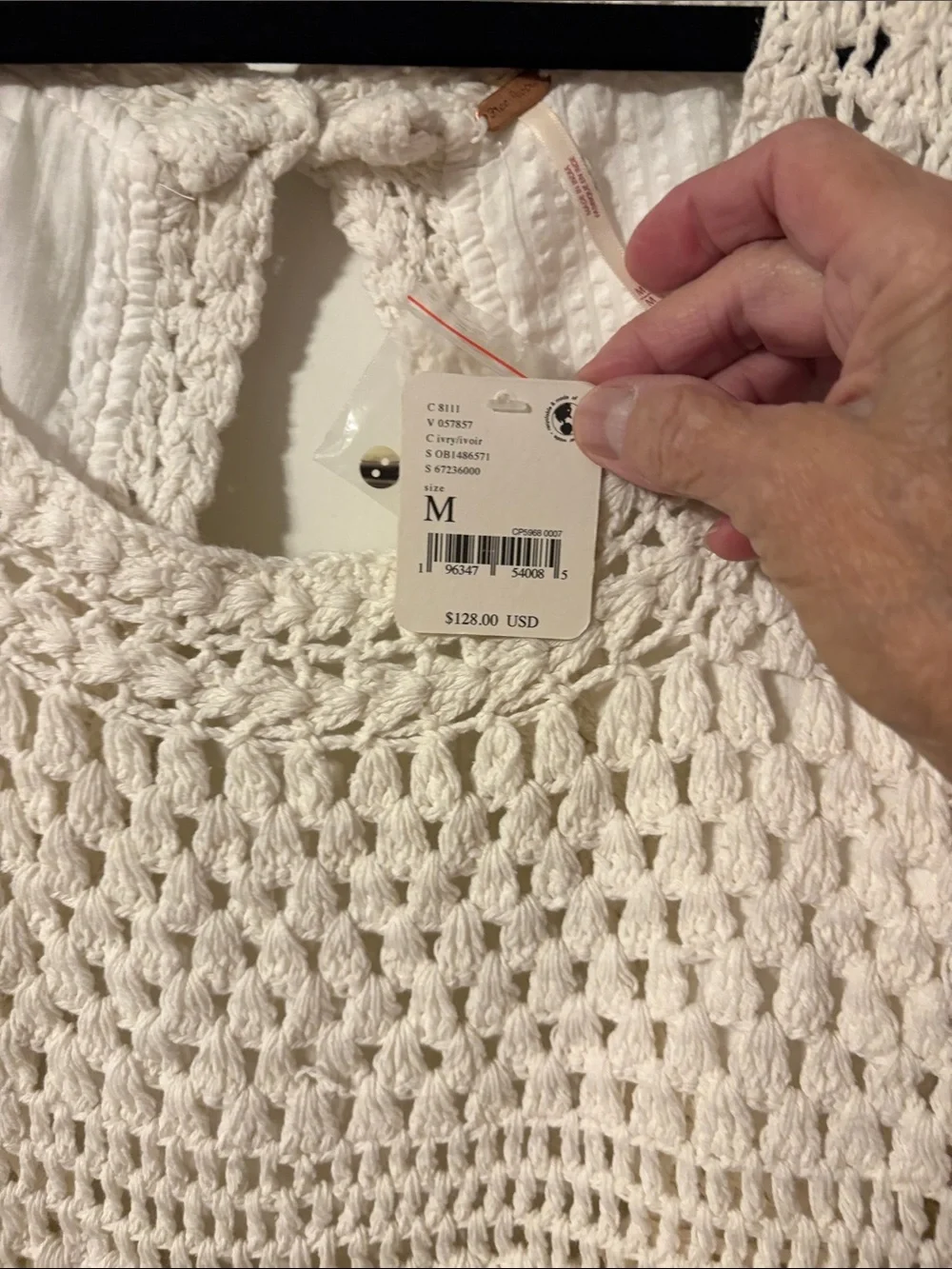 Free People Cream Crochet Peasant Top